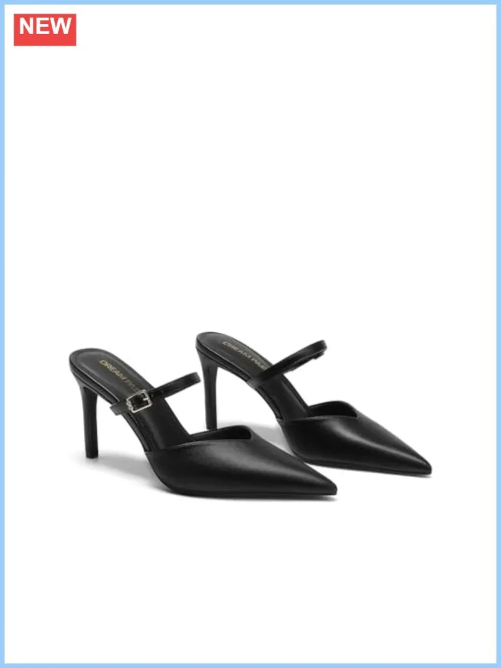 Women's Pointed Toe Stiletto Heel Mules Slip-On Faux Leather Dress Heels